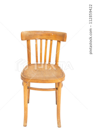 Polish wooden original chair from the 70's and 80's. Front view. 112859422