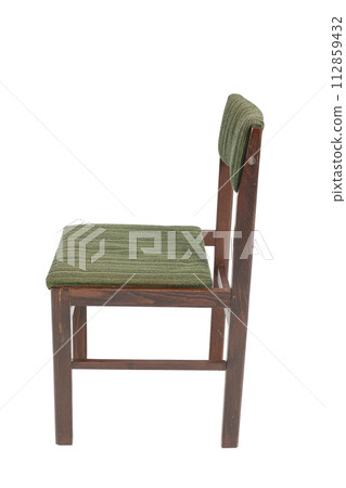 Polish original chair from the 70s and 80s with green stripes. Side view. 112859432