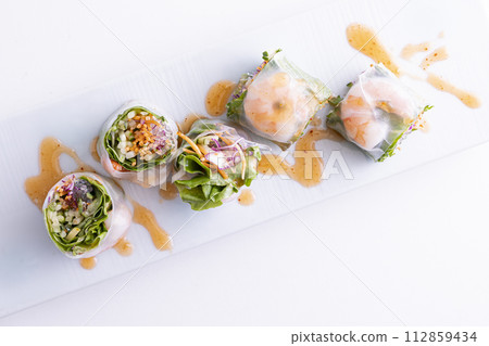 delicious fresh spring rolls 112859434
