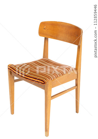 Polish original wooden chair from the 70's and 80's. Front angle view. 112859446