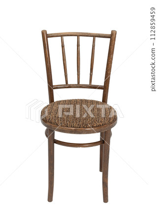 Wooden chair from 70's and 80's in brown color. Polish design and production. Front view. 112859459