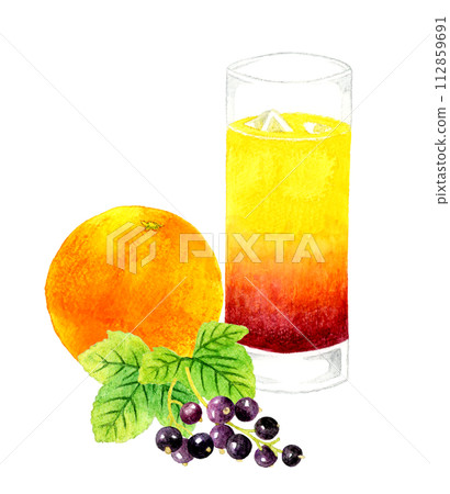 卡西斯橙子(casiolet)和水果手繪水彩插畫素材,用於飲料和酒類 卡西斯橙子(casiolet)和水果手繪水彩插畫素材,用於飲料和酒類 112859691