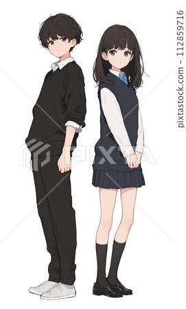 日本學生穿制服的男女插畫 112859716