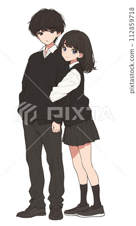 日本學生、身穿制服、雙臂交叉的男女插圖 日本學生、身穿制服、雙臂交叉的男女插圖 112859718
