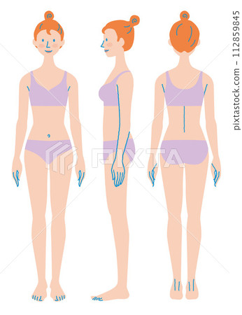 女性身體正面側視圖後視圖內衣圖 女性身體正面側視圖後視圖內衣圖 112859845