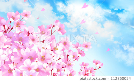 櫻花藍天風景水彩畫16:9 112860034