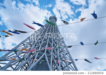 Spring Carp streamers swimming energetically and Tokyo Sky Tree 112860058