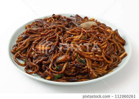 Platter Jjajangmyeon on a white background Platter Jjajangmyeon on a white background 112860261