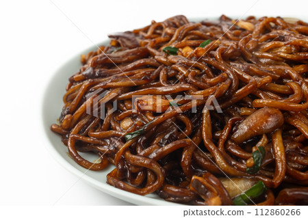 Platter Jjajangmyeon on a white background Platter Jjajangmyeon on a white background 112860266