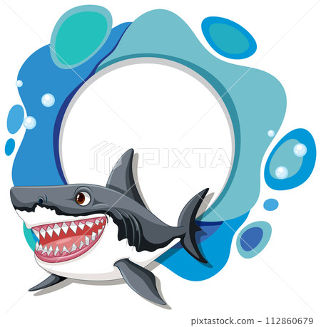Cheerful Shark Cartoon with Bubbles 112860679