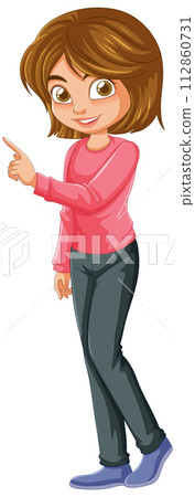 Friendly Girl Pointing and Smiling Friendly Girl Pointing and Smiling 112860731
