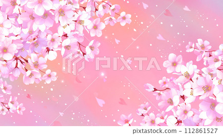 Watercolor painting of cherry blossoms, cherry blossom snowstorm, pink 16:9 112861527