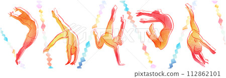 A person doing rhythmic gymnastics drawn with a watercolor touch 112862101