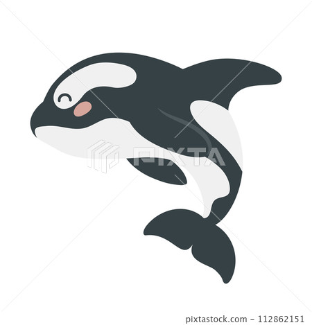 Cartoon hand drawn killer whale on isolated white background. Character of the polar arctic sea animals for the logo, mascot, design. Vector illustration Cartoon hand drawn killer whale on isolated white background. Character of the polar arctic sea animals for the logo, mascot, design. Vector illustration 112862151