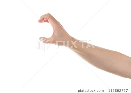 Adult man hand hold something isolated on white background Adult man hand hold something isolated on white background 112862757