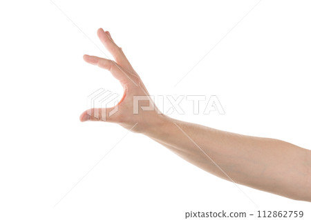 Adult man hand hold something isolated on white background Adult man hand hold something isolated on white background 112862759