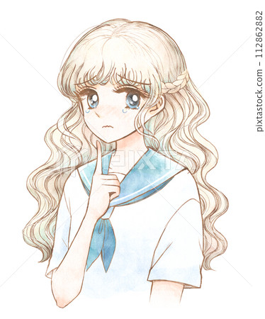 1990s girl manga style illustration/girl in a crying sailor suit 112862882
