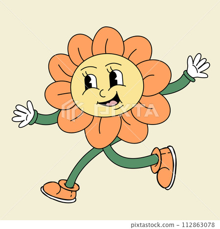 Groovy cartoon happy flower illustration Groovy cartoon happy flower illustration 112863078