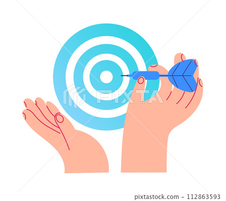 Hand with the dart aims at the center of the circle Hand with the dart aims at the center of the circle 112863593