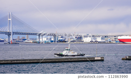 Ships working off the coast of Honmoku Pier, Yokohama Port (Symbol Tower Park) 112863990
