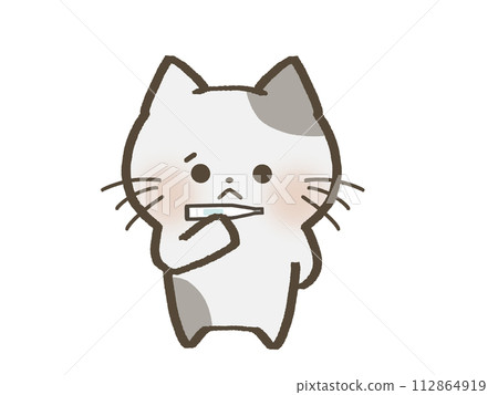 Cat with fever and measuring body temperature Cat with fever and measuring body temperature 112864919