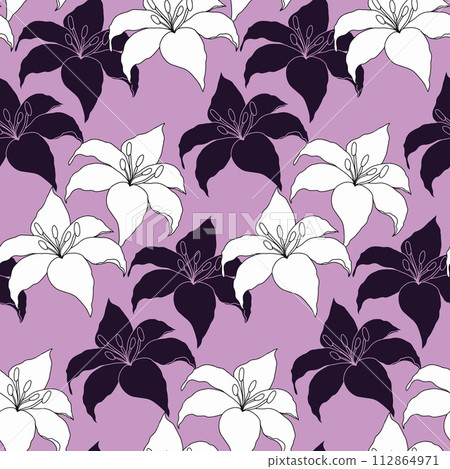 Floral Seamless Pattern with hand drawn flowers lilly 112864971