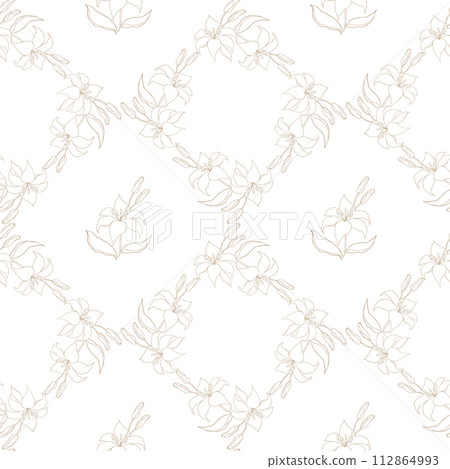 Floral Seamless Pattern with hand drawn golden flowers lilly Floral Seamless Pattern with hand drawn golden flowers lilly 112864993