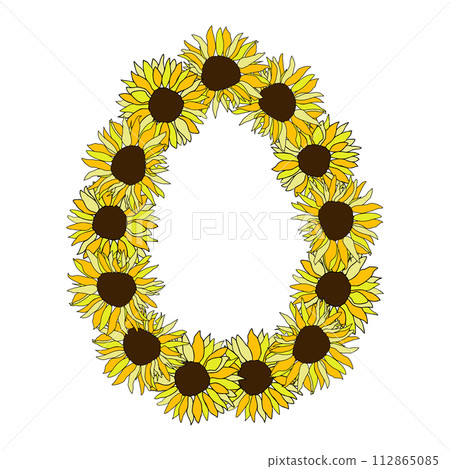 Yellow sunflower Easter egg frame background, hand drawn floral elements for spring holiday Vector illustrations for card or invitations, surface design 112865085