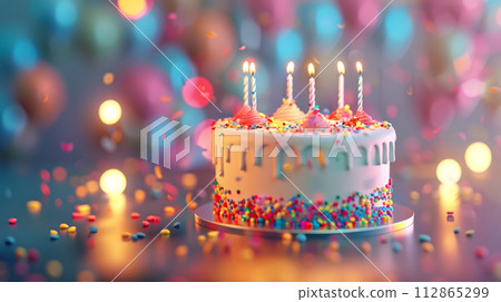 Birthday cake on blur background with studio light. Happy Birthday concept. Generative AI 112865299
