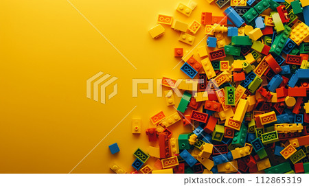 Lego background with copy space. Generative AI Lego background with copy space. Generative AI 112865319