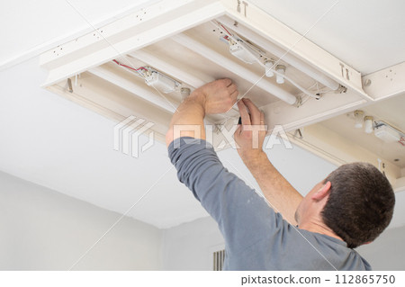 The profession of electrician is one of the most demanding and responsible professions of a construction worker. 112865750