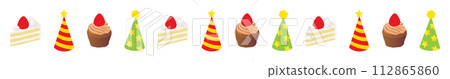 Line illustration of cake and corn hat Line illustration of cake and corn hat 112865860