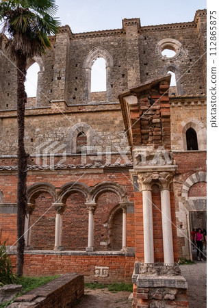 Ruin of the medieval Cistercian monastery San Galgano in the Tuscany 112865875