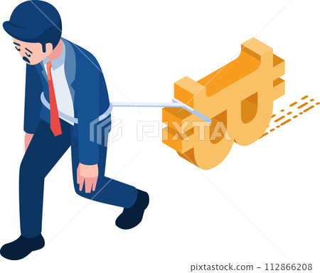 Isometric Businessman Tied with Bitcoin Symbol 112866208