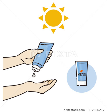 塗抹防曬乳的男士手部插圖集（藍色） 112866217
