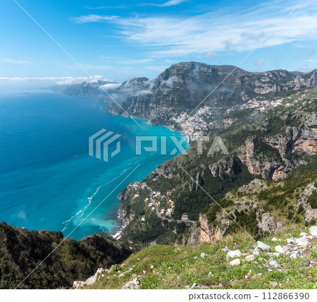 View of the town of Positano from the path of Gods, Southern Italy View of the town of Positano from the path of Gods, Southern Italy 112866390