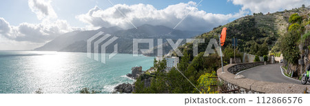 Scenic maritime landscape with cliffs at the famous Amalfi Coast, Italy Scenic maritime landscape with cliffs at the famous Amalfi Coast, Italy 112866576
