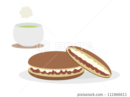Illustration of dorayaki and tea 112866611