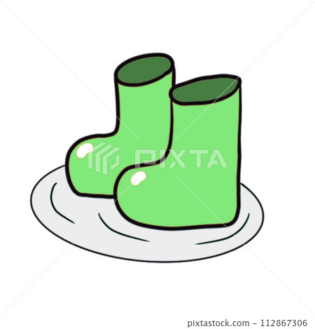 淡綠色雨靴和水坑的插圖 淡綠色雨靴和水坑的插圖 112867306