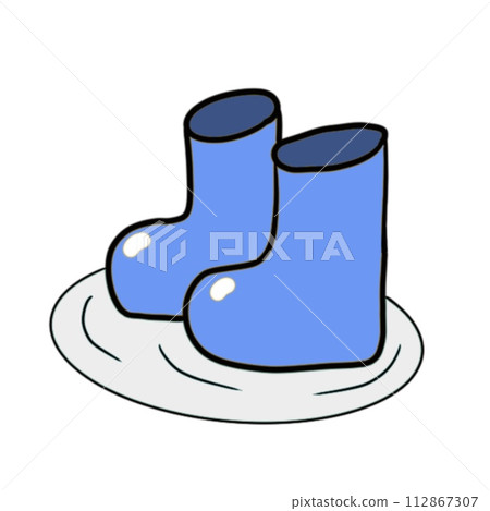 淺藍色雨靴和水坑的插圖 淺藍色雨靴和水坑的插圖 112867307