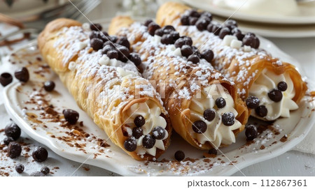 Sweet homemade cannoli Sicilian dessert 112867361