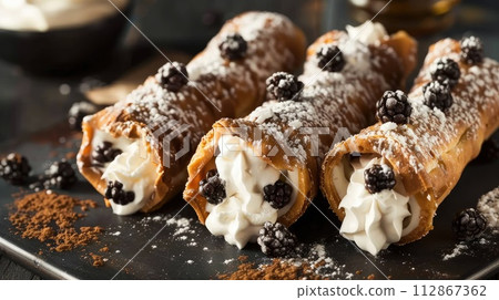 Sweet homemade cannoli Sicilian dessert. 112867362