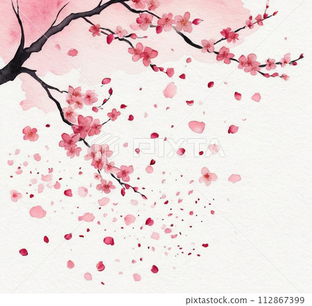 Cherry blossom watercolor illustration 112867399