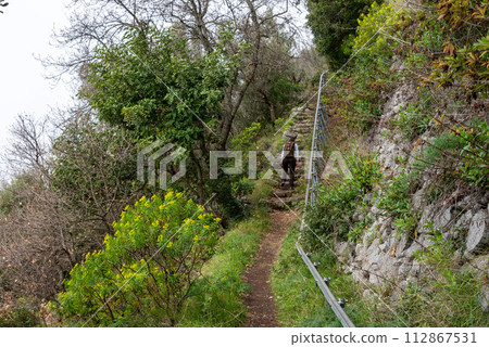 Shoreline of the scenic Amalfi coast from the path of the Gods, Southern Italy 112867531