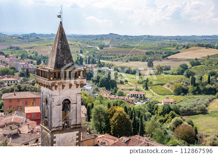 Aerial view of little medieval Vinci town in the Tuscany, birth place of genius Leonardo da Vinci Aerial view of little medieval Vinci town in the Tuscany, birth place of genius Leonardo da Vinci 112867596