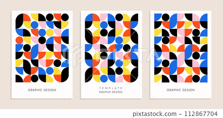 Set of Abstract Geometric Posters, Bright abstract geometric patterns, Vector illustration Set of Abstract Geometric Posters, Bright abstract geometric patterns, Vector illustration 112867704