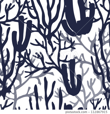 Coral reefs Vector seamless Pattern. Background with seaweed and algae for ornament in nautical style. Underwater backdrop or seabed for textile design or paper. Drawing with silhouettes. Coral reefs Vector seamless Pattern. Background with seaweed and algae for ornament in nautical style. Underwater backdrop or seabed for textile design or paper. Drawing with silhouettes. 112867915