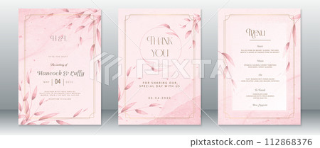 Wedding invitation card template pink design with nature leaf Wedding invitation card template pink design with nature leaf 112868376