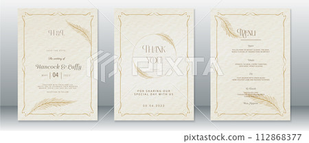 Wedding invitation card template nature leaf golden design 112868377