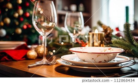 Dishware and crockery set for winter holiday family dinner, Christmas homeware decor for holidays in the English country house, gift set and home styling 112868434